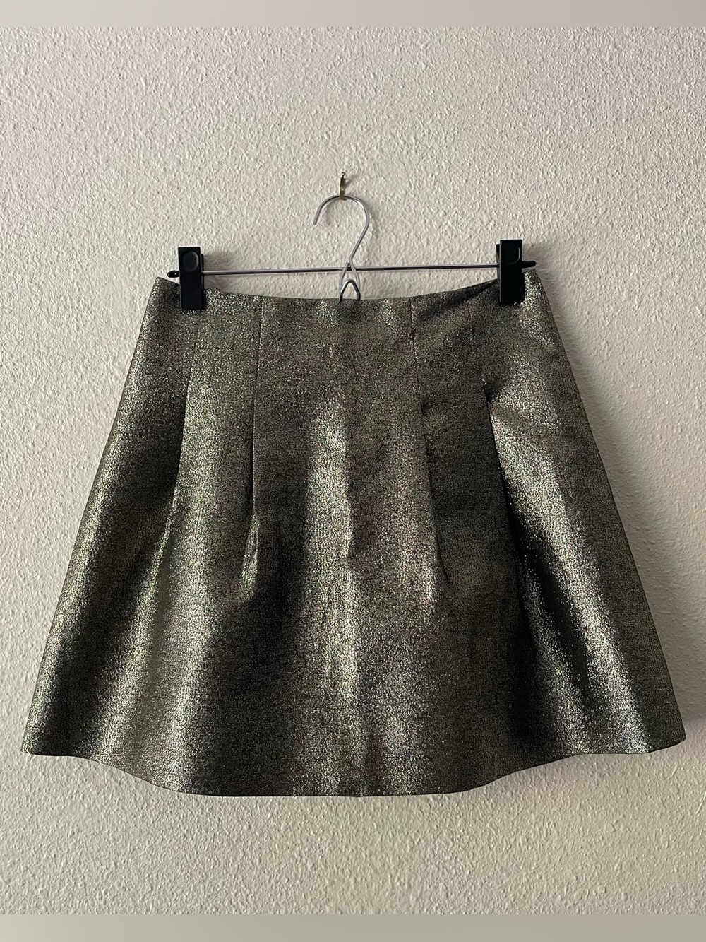Madewell Gold Metallic A-Line Mini Skirt Size 0 Holiday Cocktail Party